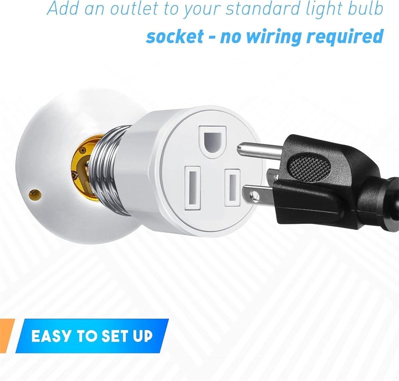 Feekoon محول قاعدة لمبة E26/E27 3 دبابيس، مخرج لمبة قطبي، محولات لمبات إلى مآخذ توصيل، محولات توصيل لمبات للحديقة، المرآب، الشرفة، أبيض - Image 2